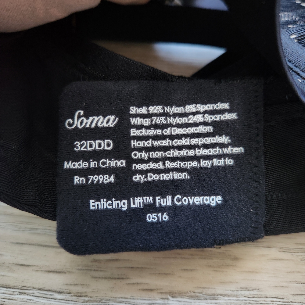 Soma Black Enticing Lift Unlined Full Coverage Lace Bra Womens 32DDD Nwt - Picture 5 of 8
